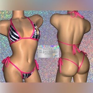 EXOTIC STRIPPER WEAR: MULTICOLORED 2 PIECE SET WITH RHINESTONES